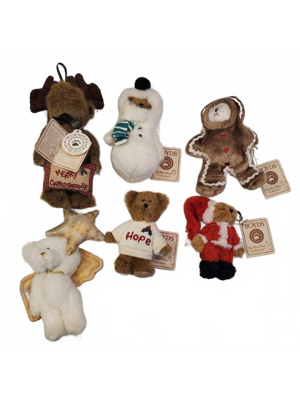 Boyds Bears Christmas Plush Ornament lot 4" Snowman Moose Gingerbread Santa